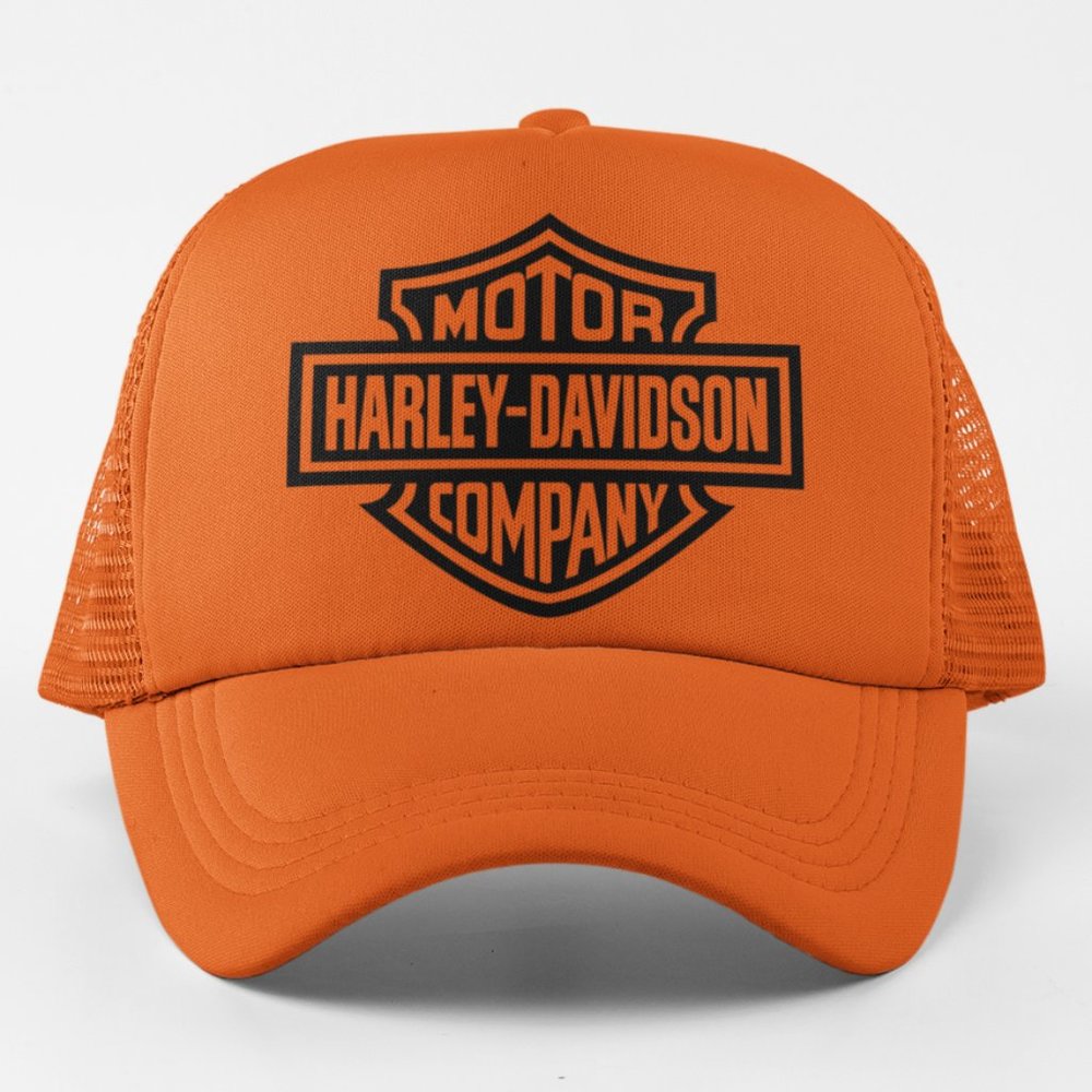 NEW Harley Davidson Logo Foam Trucker Mesh Snapback Hat ORANGE